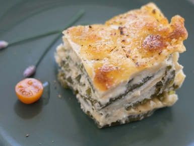 Ricottás rakott zöldbabos lasagne