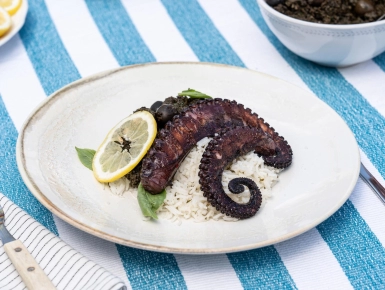 Grillezett polip olajbogyó tapenáddal